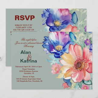 Bold Floral Eucalyptus Green Rehearsal Dinner Einladung