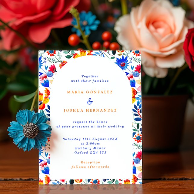 Bold Floral Folk Fiesta Wedding  Einladung (Von Creator hochgeladen)