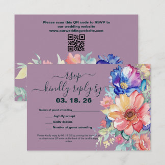 Bold Floral Magenta Wedding RSVP Karte