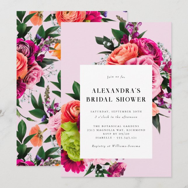 Bold Floral | Modernes farbiges Brautparty Einladung (Vorne/Hinten)