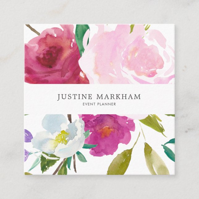 Bold Floral Square Business Card Quadratische Visitenkarte (Vorderseite)