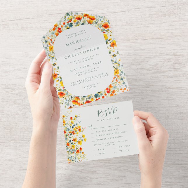 Bold Floral Wedding All In One Einladung (Abreißen)
