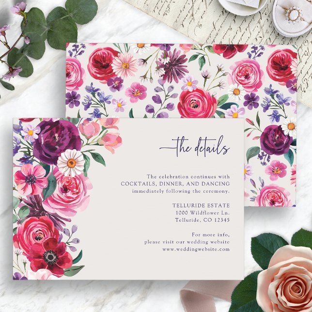Bold Floral Wedding Begleitkarte (Bold Floral Wedding The Details Enclosure Card by Painted Paperie
)