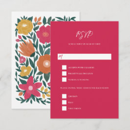 Bold Florals Magenta Orange Wedding RSVP Karte
