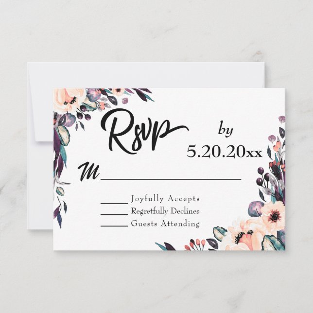 Bold Florals mit Skripttypografie Wedding RSVP Karte (Vorderseite)