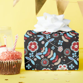 Bold Folk Floral Pattern Geschenkpapier