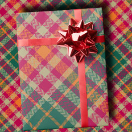 Bold Fuchsia Emerald Green Modern Diagonal Plaid Geschenkpapier