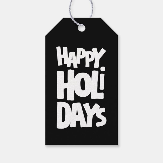 Bold & Fun Black & White Happy Holidays Geschenkanhänger (Vorderseite)