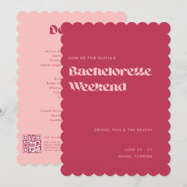 Bold Fun Girly Pink Magenta Bachelorette Weekend Einladung (Vorne/Hinten)