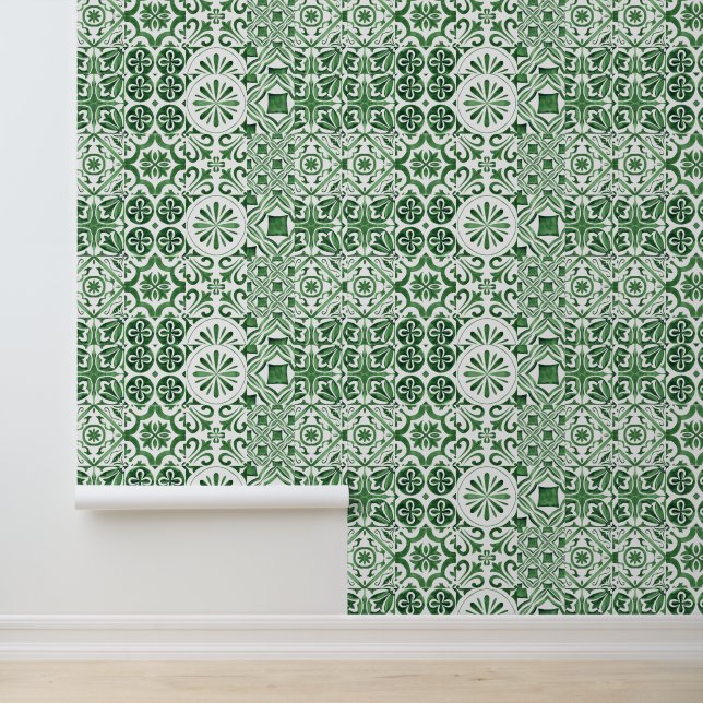 Bold + Fun Green Mediterranean Tile Tapete (Anwendung)