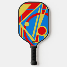 Bold Geometric Abstract in Red, Blue, and Yellow Pickleball Schläger
