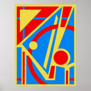 Bold Geometric Abstrakt in Rot, Blau und Gelb Poster