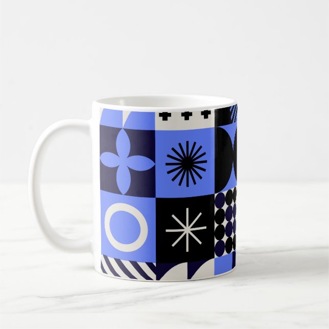 Bold Geometric Bauhaus Retrofuturistische Muster Kaffeetasse (Links)