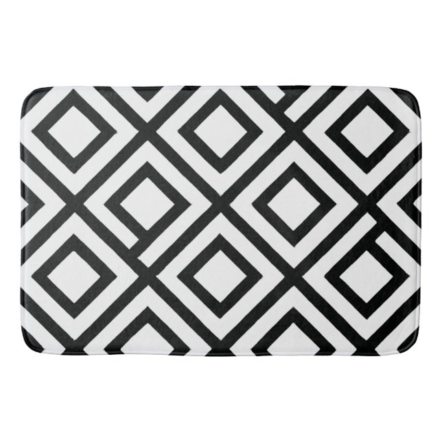 Bold Geometric Diamond Schwarz-weißes Muster Badematte (Vorderseite)