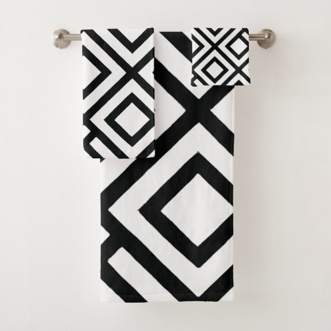 Bold Geometric Diamond Schwarz-weißes Muster Badhandtuch Set (Insitu)