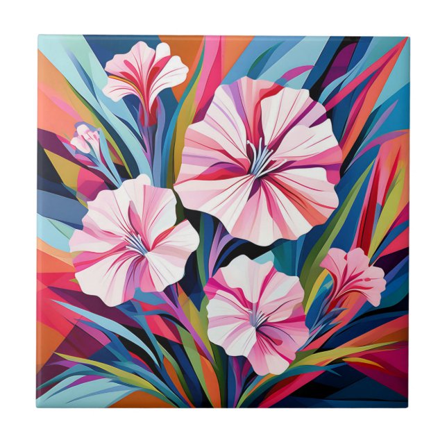 Bold Geometric Dianthus-Blume Fliese (Vorderseite)