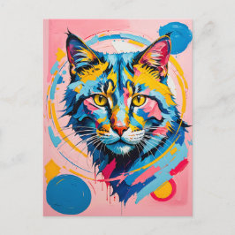 Bold Geometric Feline Art Cat Postkarte