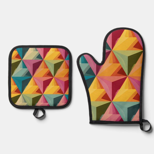 Bold Geometric Triangle Pattern  Ofenhandschuh & Topflappen-Set (Vorderseite)