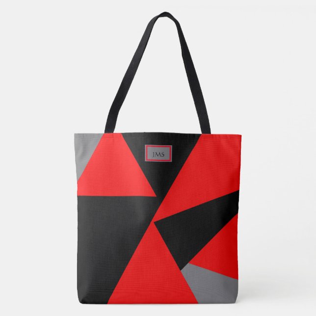 Bold Geometrics, Schwarz, Rot, Grau Mit Monogramm Tasche (Vorderseite)