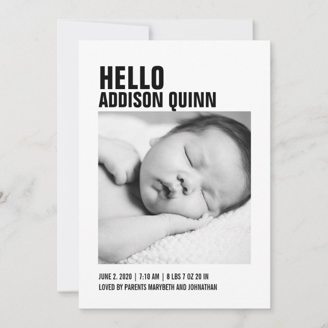 Bold Gingham Kariert Baby Foto Geburtserklärung Ankündigung (Vorderseite)