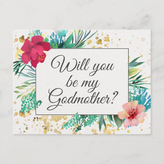 Bold Gold Floral GodMutter Vorschlag Card Postkarte (Vorderseite)