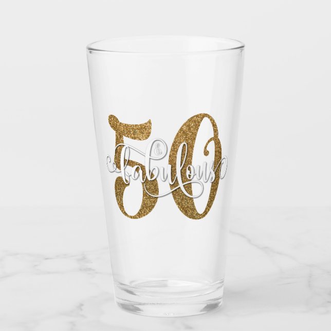 Bold Gold Glitzer 50 & Fabulous Geburtstag Glas (Vorderseite)