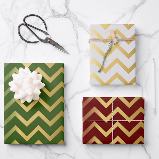 Bold Gold Zickzack Holiday Trio Geschenkpapier Set (Vorderseite)