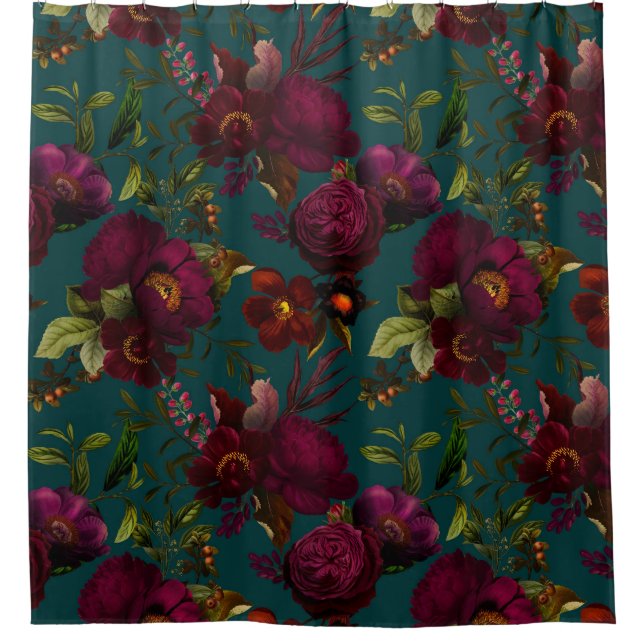 Bold Gothic Night Moody Florals Duschvorhang (Vorderseite)