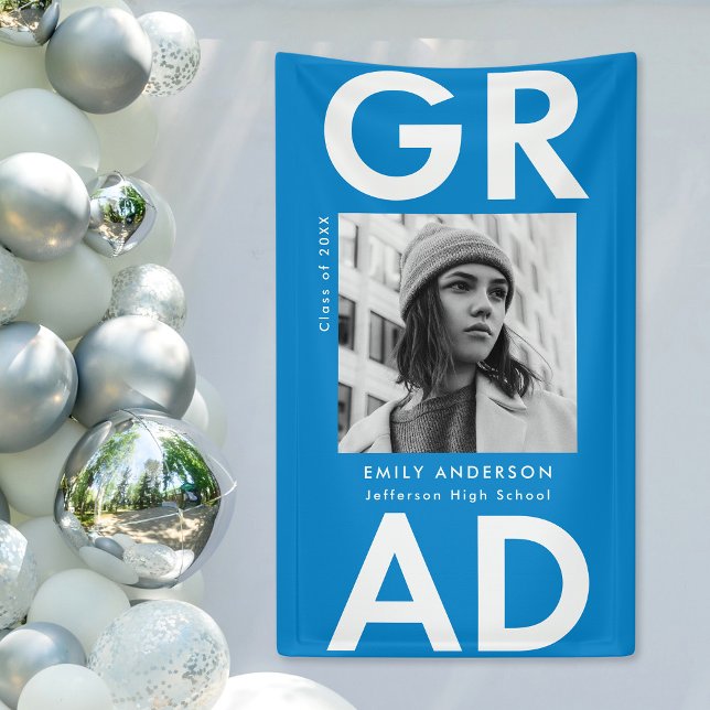 Bold Grad Blue Foto Graduation Banner (Von Creator hochgeladen)