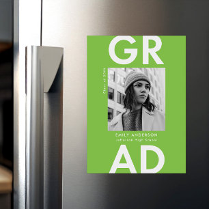 Bold Grad Lime Green Foto Abschluss Magneteinladung