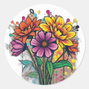 Bold Graffiti Style Blume Runder Aufkleber