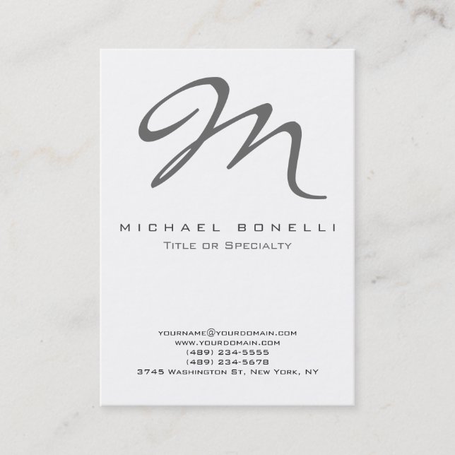 Bold Gray Monogram Calligraphy Business Card Visitenkarte (Vorderseite)