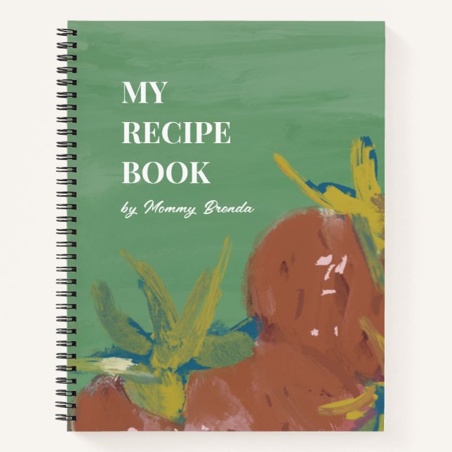 Bold Green Abstract Painterly Strawberry Recipe Notizbuch (Vorderseite)