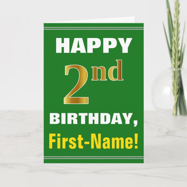 Bold, Green, Faux Gold 2e anniversaire avec carte  (Devant)