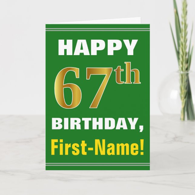 Bold, Green, Faux Gold 67e anniversaire avec carte (Devant)