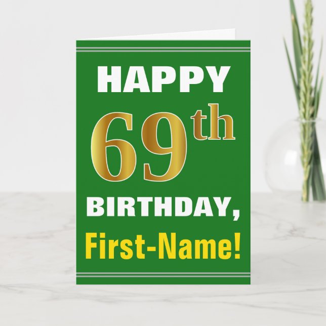 Bold, Green, Faux Gold 69e anniversaire avec carte (Devant)