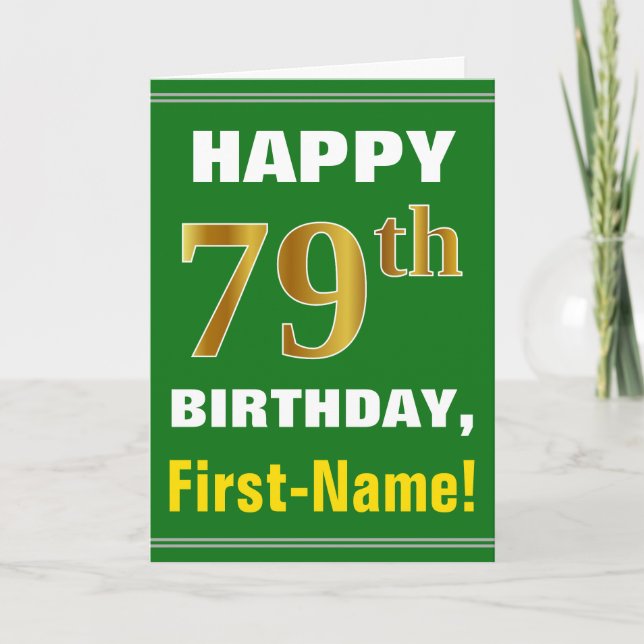 Bold, Green, Faux Gold 79e anniversaire avec carte (Devant)
