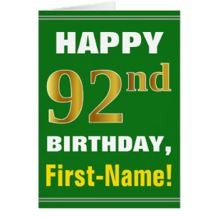 Bold, Green, Faux Gold 92e anniversaire avec carte