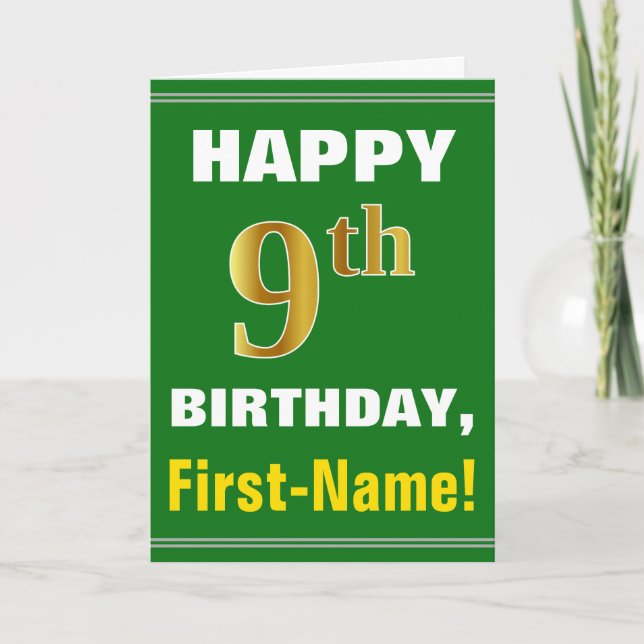 Bold, Green, Faux Gold 9e anniversaire avec carte  (Devant)