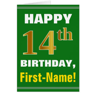 Bold, Green, Imitate Gold 14. Geburtstag mit Namen