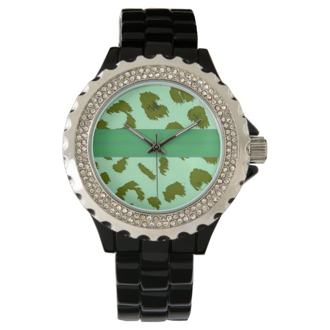 Bold Green Leopard Muster Armbanduhr (Vorderseite)