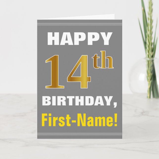 Bold, Grey, Faux Gold 14e anniversaire avec carte  (Devant)