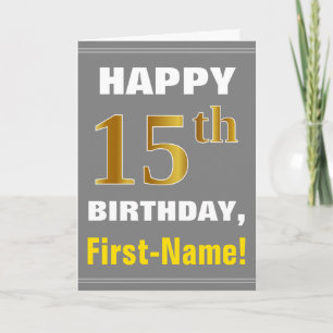 Bold, Grey, Faux Gold 15e anniversaire avec carte 