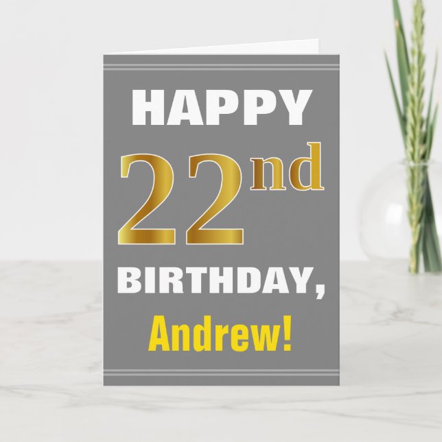 Bold, Grey, Faux Gold 22e anniversaire avec carte  (Devant)