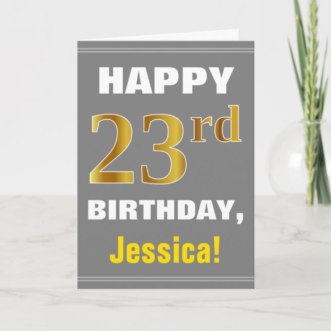 Bold, Grey, Faux Gold 23e anniversaire avec carte  (Devant)