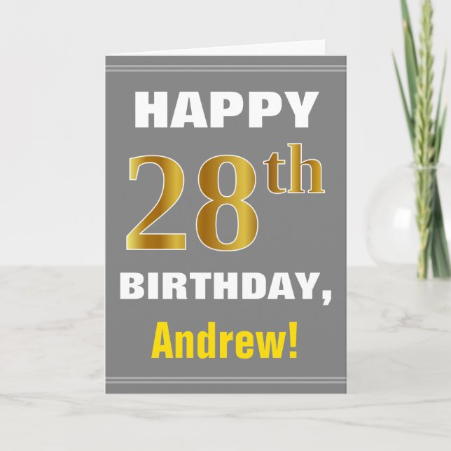 Bold, Grey, Faux Gold 28e anniversaire avec carte  (Devant)