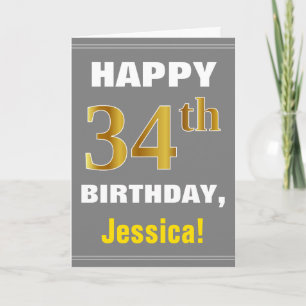 Bold, Grey, Faux Gold 34e anniversaire avec carte 
