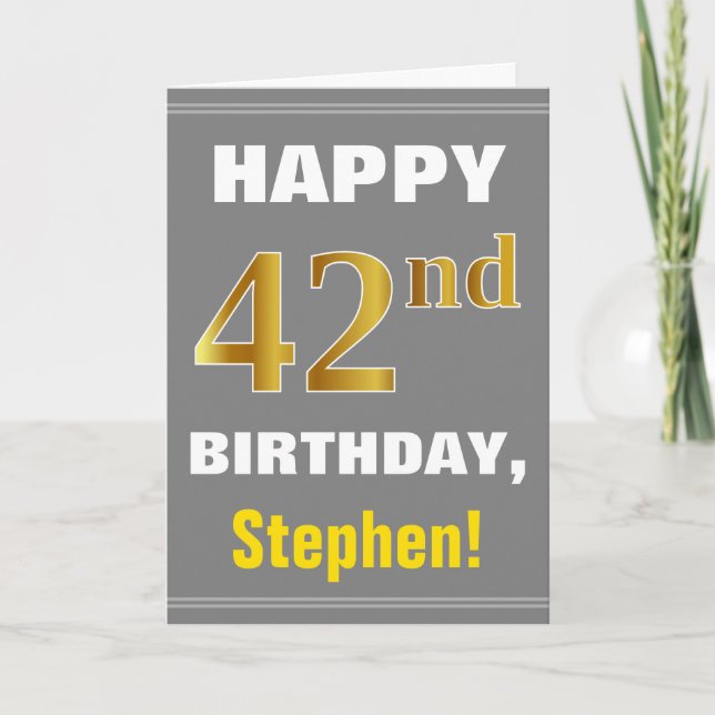 Bold, Grey, Faux Gold 42e anniversaire avec carte  (Devant)