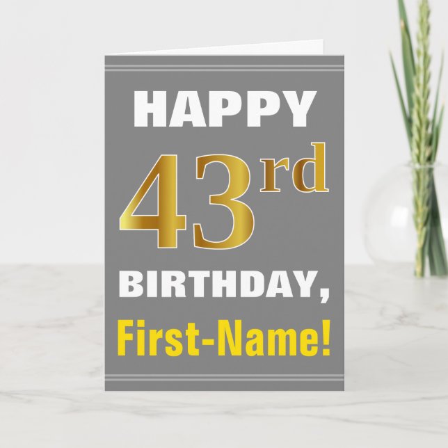 Bold, Grey, Faux Gold 43e anniversaire avec carte  (Devant)