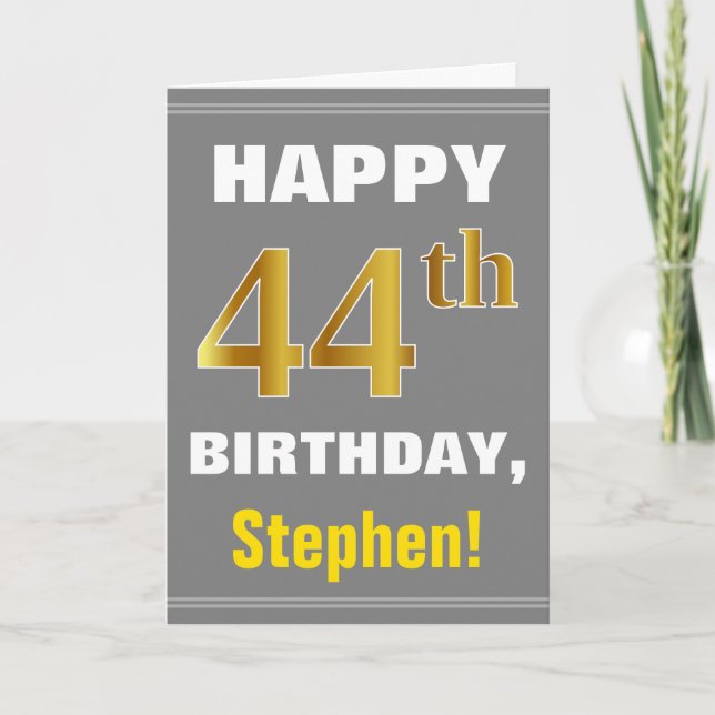 Bold, Grey, Faux Gold 44e anniversaire avec carte  (Devant)